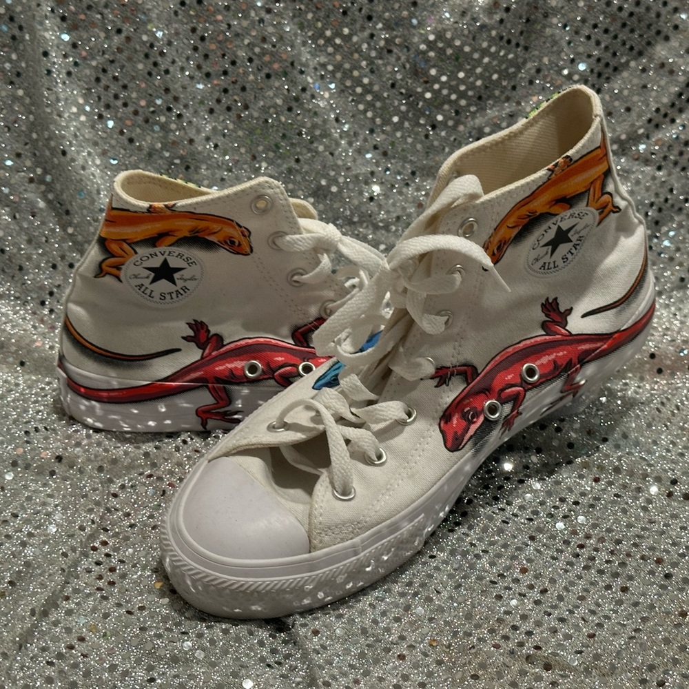 Converse High-Tops with Red and Orange Lizard Art - Picture 2 of 8
